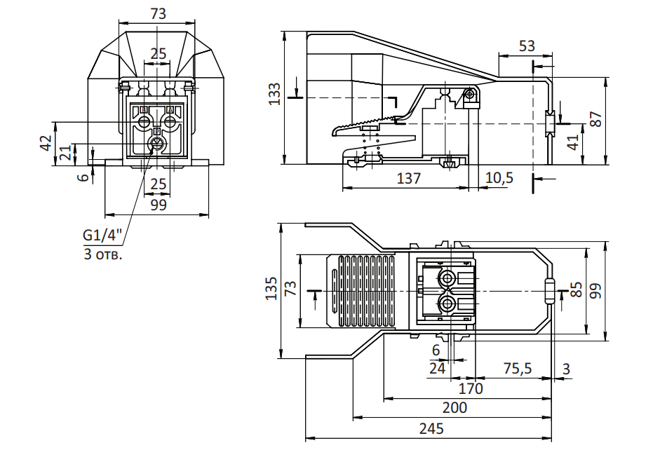 Пневмопедаль SV-K-FS-52-08-L G1/4" Схема 5/2 с фиксацией купить Нижнем Новгороде