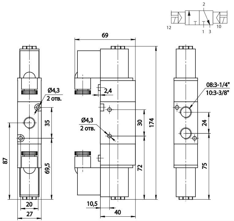 Распределители SV-D-ES-32NO-08 Схема работы 3/2NO G1/4" 3000 Нл/мин купить Нижнем Новгороде